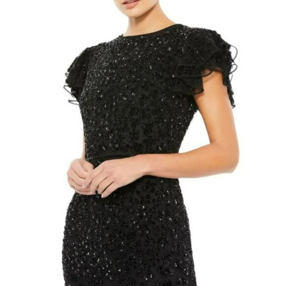 Mac Duggal $598 Black Beaded Embellished Long Maxi Dress Formal Gown 12 NEW - Picture 3 of 10